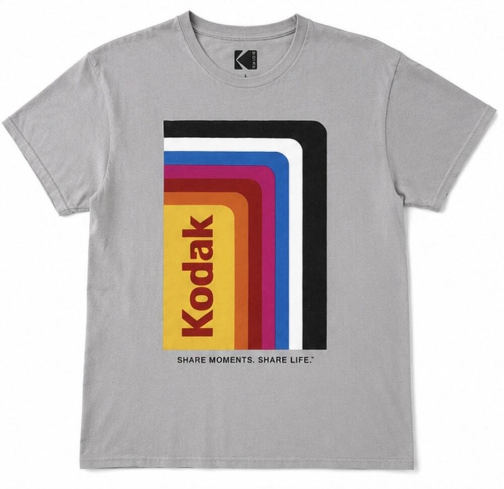 Kodak Graphic Logo T-Shirt Men’s Large Gray Retro Rainbow Share Moments